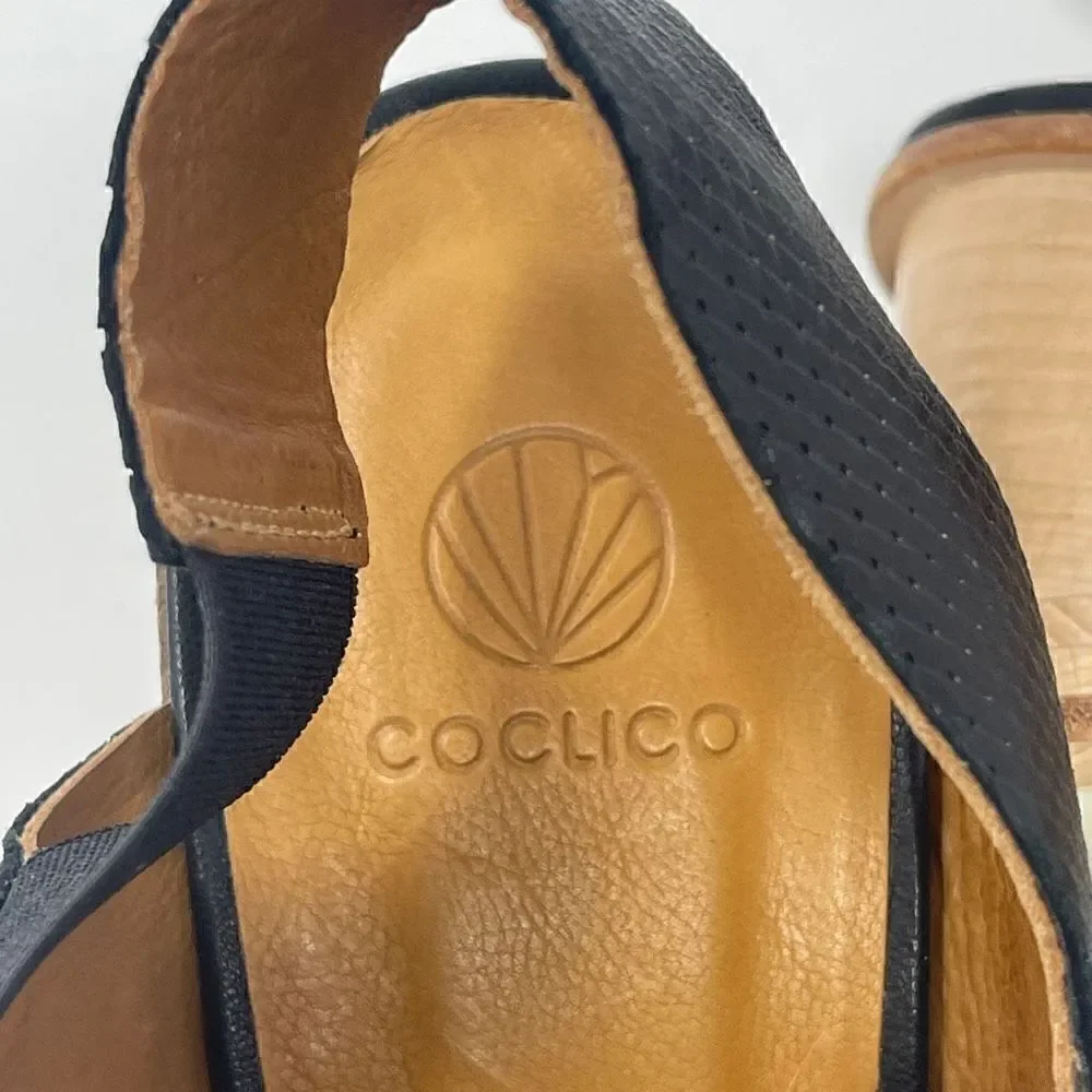 Coclico Black Bedford Block Heel Grabado Talco Slip-On Sandal Size 38.5
